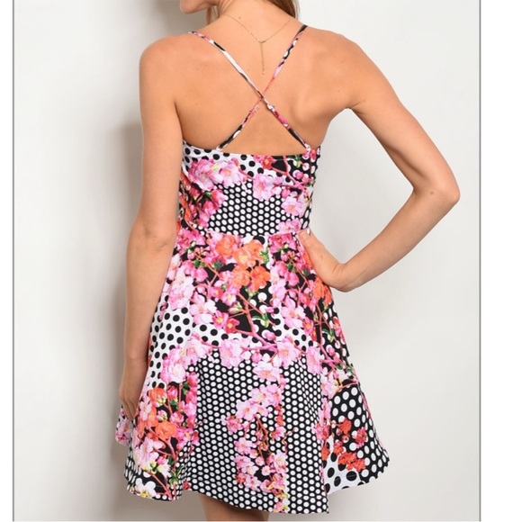 Floral & Polka Dot Print Skater Dress - Picture 2 of 2